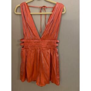 Heart & Heels Womens XL Shimmery Peach V Neck Romper shorts Festival